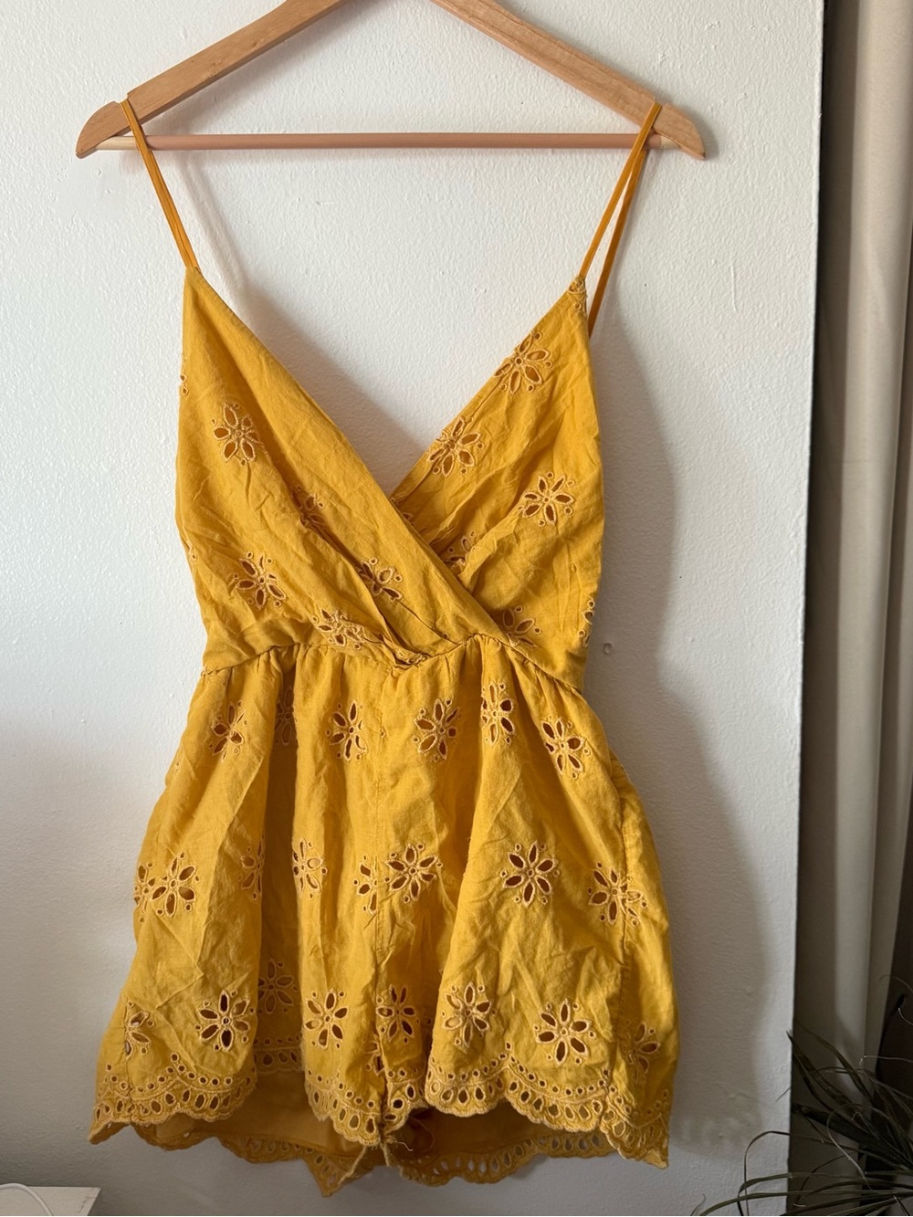 Blue Rain Mustard Eyelet Romper